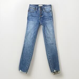 Madewell 10” High Rise Skinny Jeans Womens 24 Blue Light Wash Button Fly Raw Hem